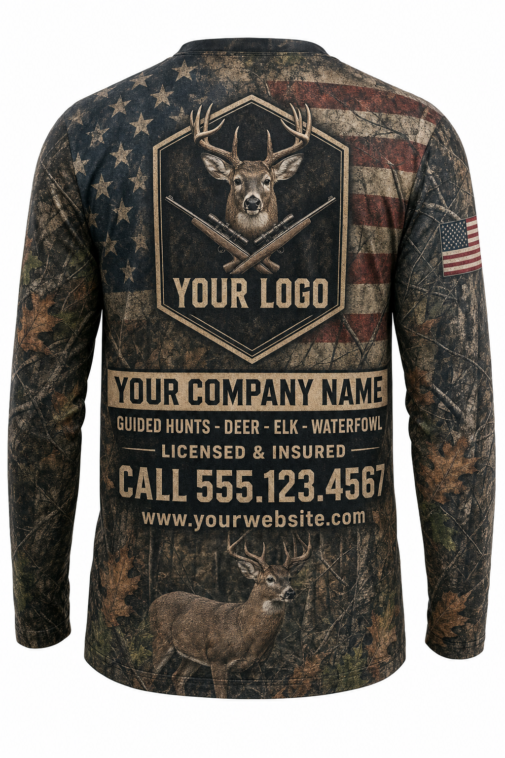 Whitetail American Flag Custom Hunting Team Uniform - custom crew uniform