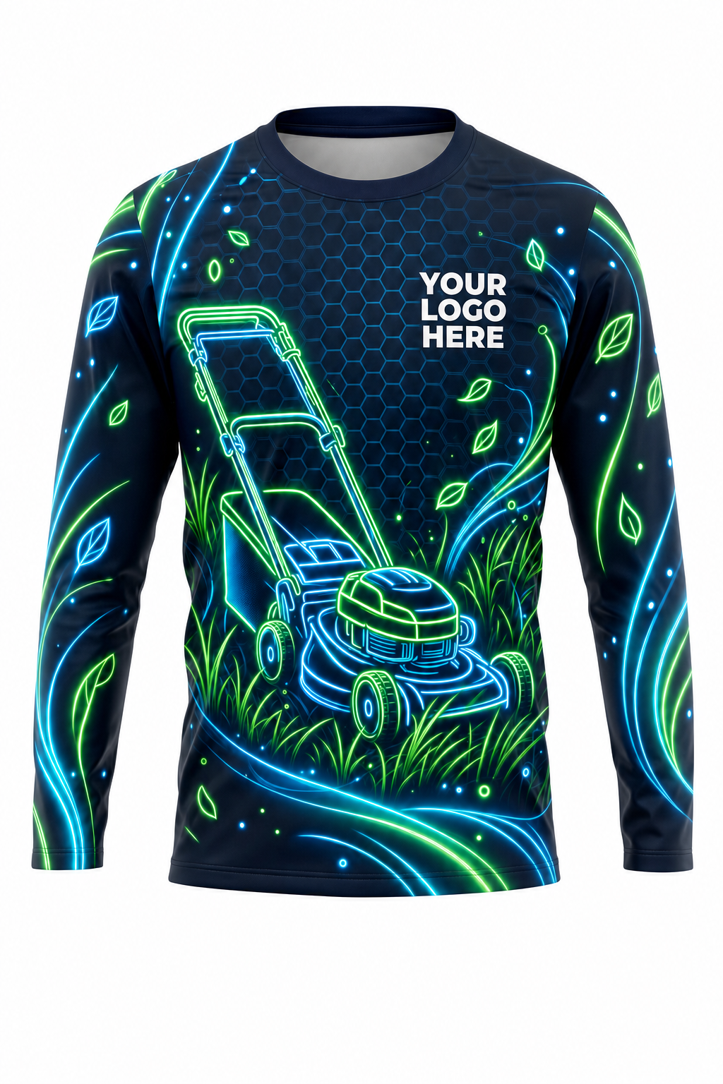 Neon Night Mow — Lawn Care Crew Long Sleeve (Custom AOP)