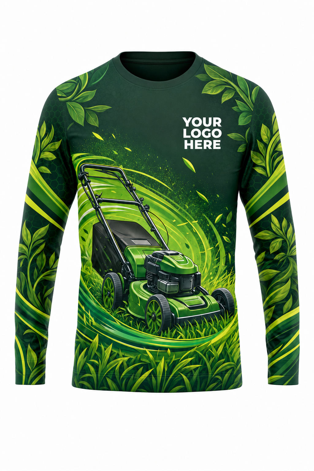 Emerald Twist Mow — Lawn Care Crew Long Sleeve (Custom AOP)