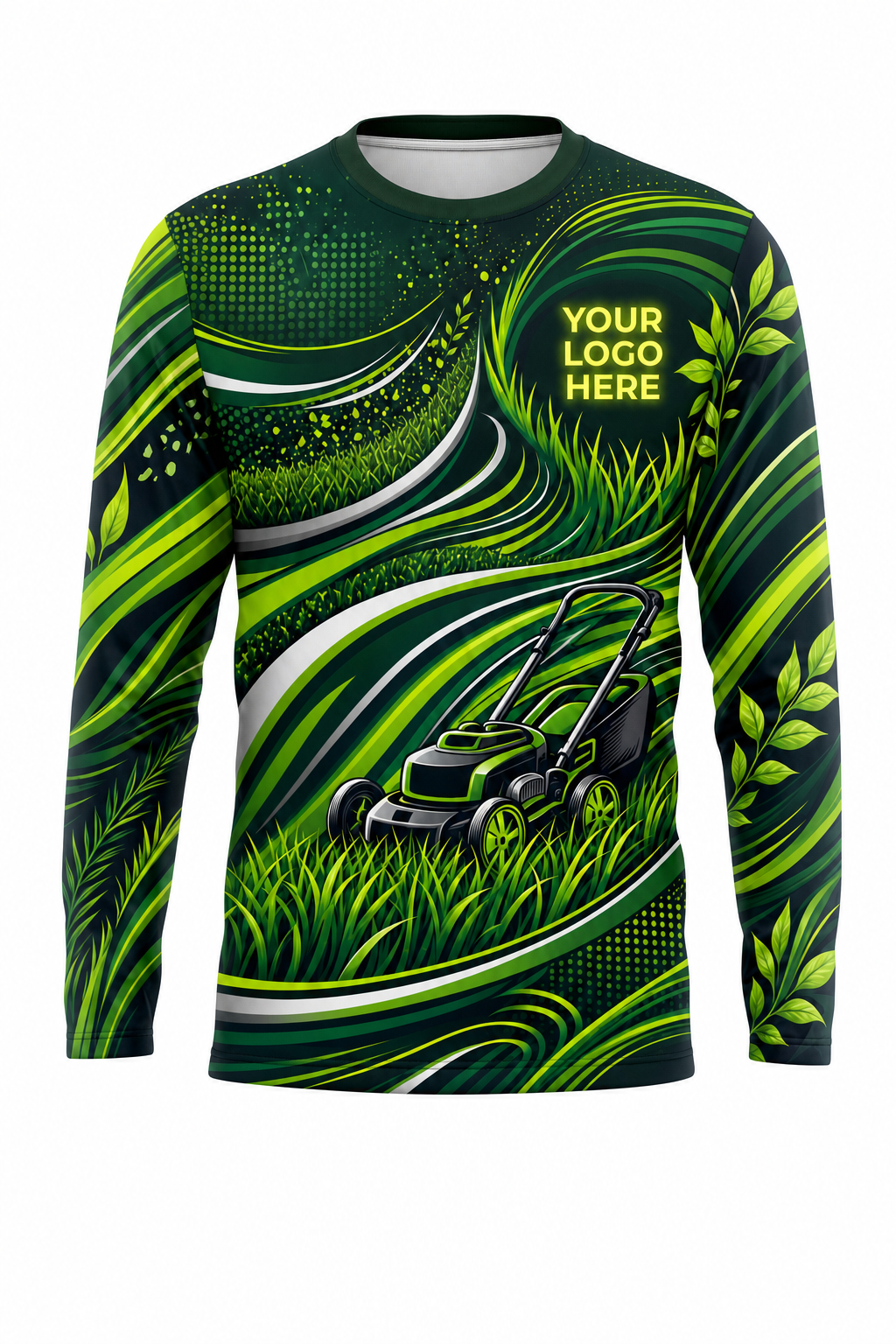 Halftone Mow — Lawn Care Crew Long Sleeve (Custom AOP)