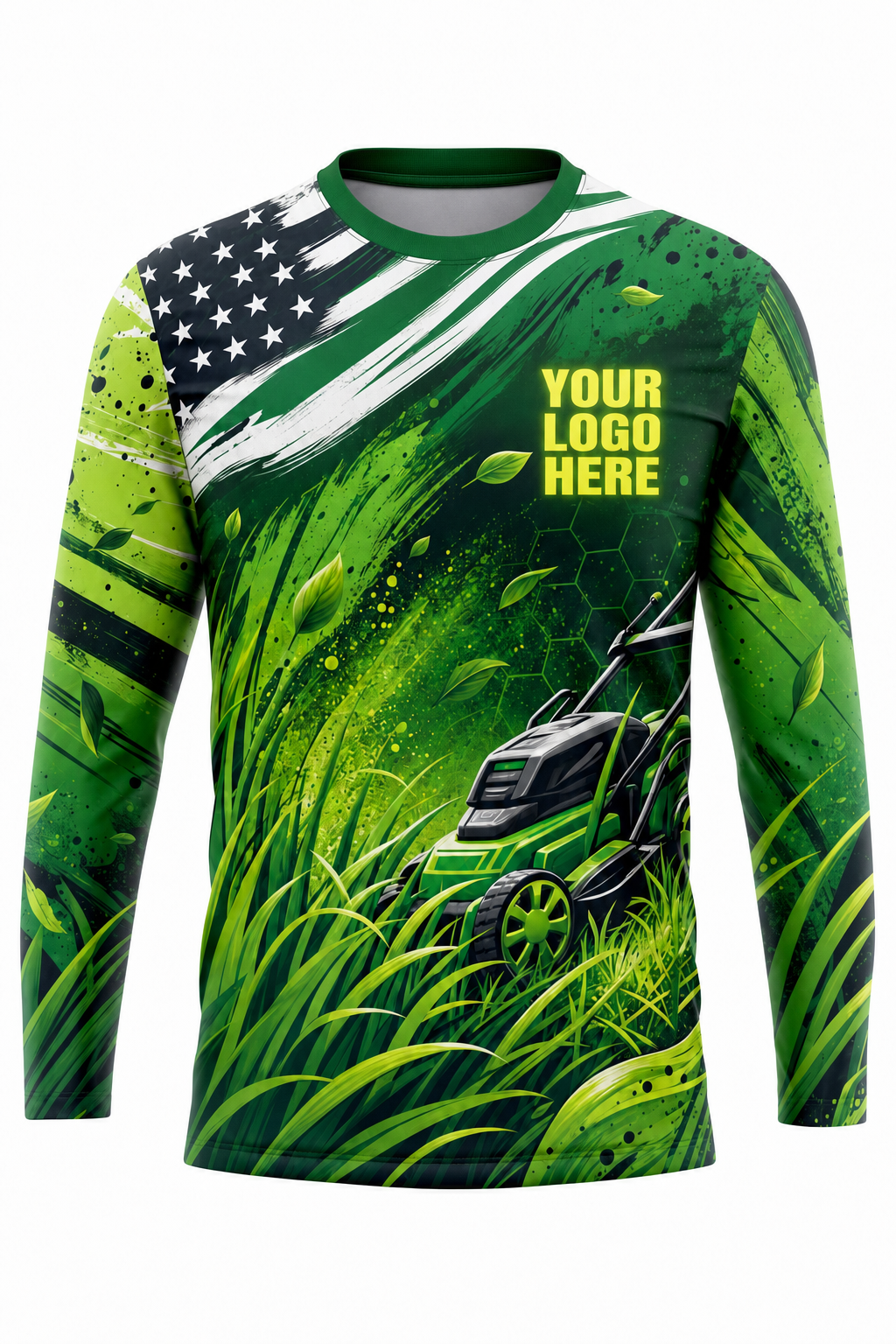 Patriot Grass Flag — Lawn Care Crew Long Sleeve (Custom AOP)