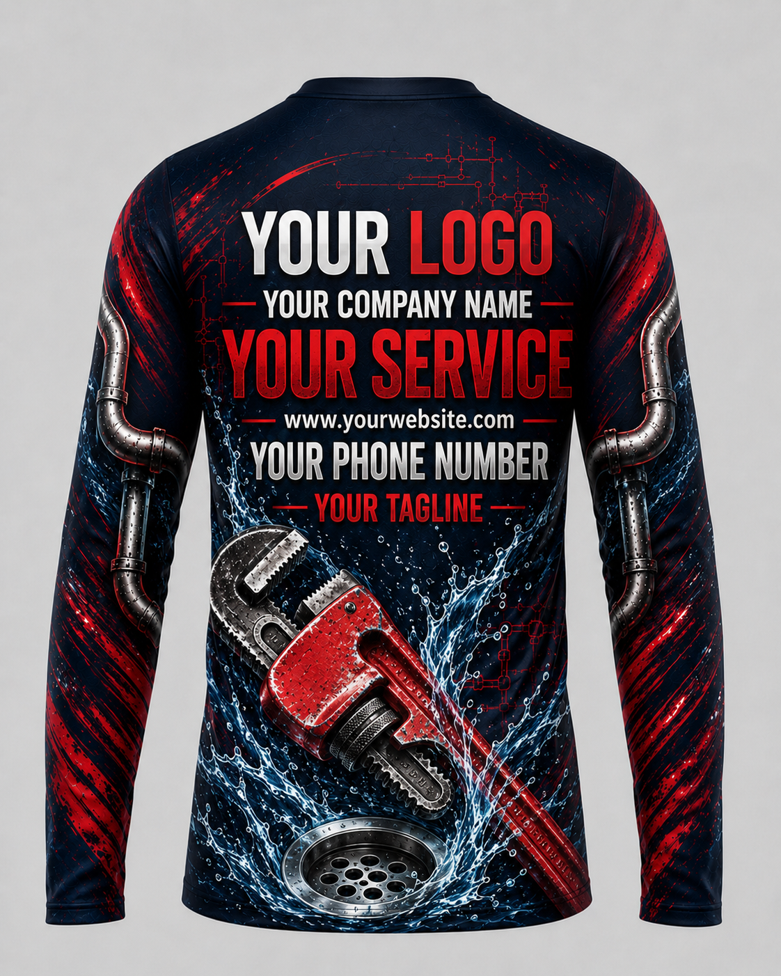 Wrench Storm custom plumbing crew uniform, back