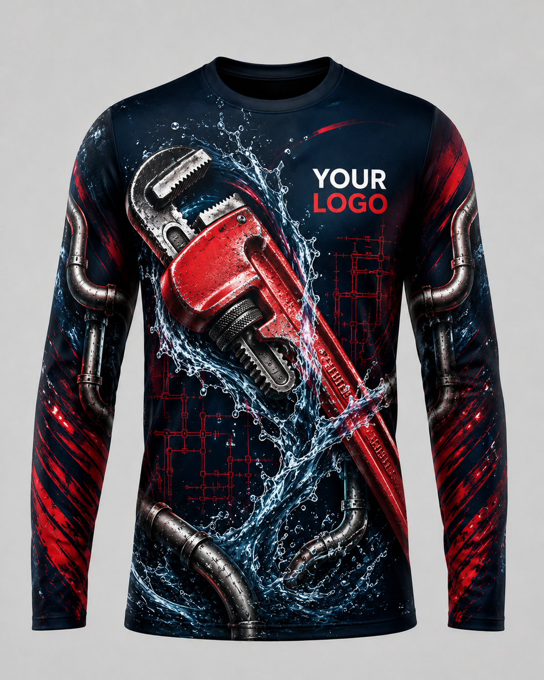 Wrench Storm custom plumbing crew uniform, front