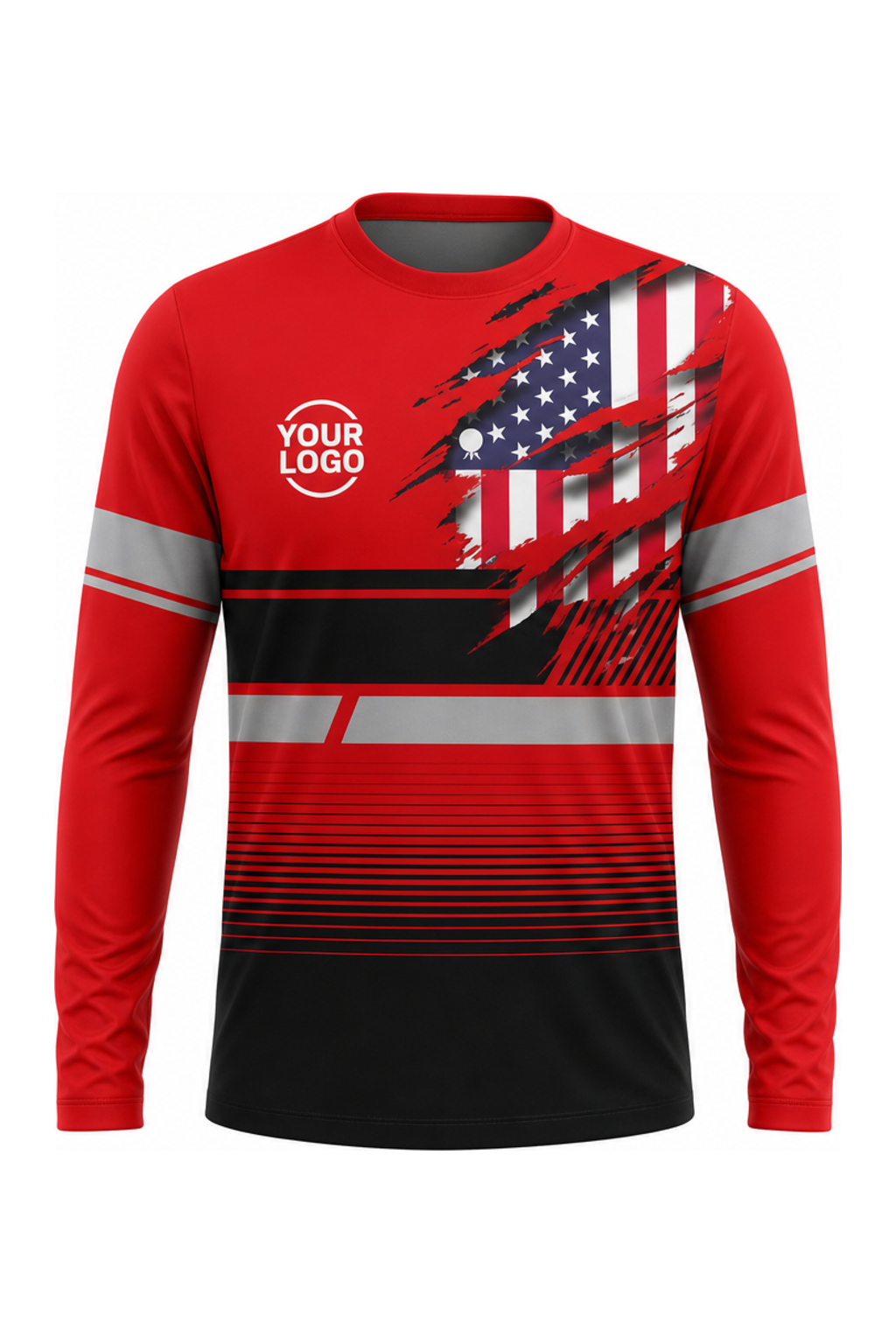 Red/Black Custom Work Crew — Long Sleeve #05 front