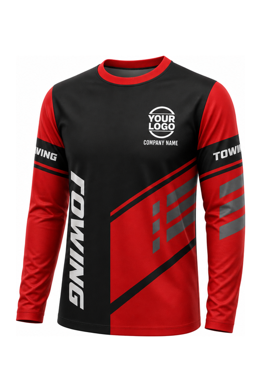 Red/Black Custom Work Crew — Long Sleeve #07 front